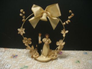 Vtg 40 ' s 50s Plaster Chalkware Wedding Cake Topper Bride Groom WWII 4