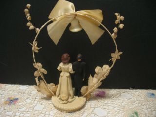 Vtg 40 ' s 50s Plaster Chalkware Wedding Cake Topper Bride Groom WWII 8