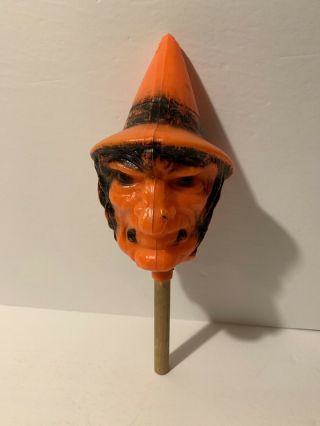 Vintage Halloween Blow Mold Witch Rattle Noise Maker Bayshore Industries