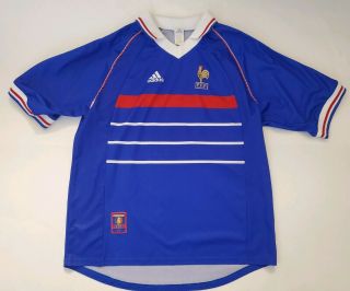 Vintage Fff Adidas France 1998 Home World Cup Soccer Jersey Football Shirt Sz L