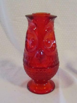 Vintage Viking Glass Owl Fairy Lamp Candle Holder - Ruby Red