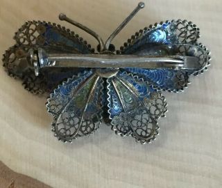 Antique 800 Sterling Silver Enamel Butterfly Pin Brooch Blue Yellow 7