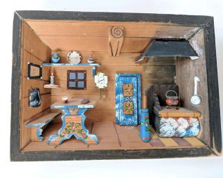 Vintage Swiss Zurich Switzerland 3d Wooden Shadow Box Picture Diorama Kitchen