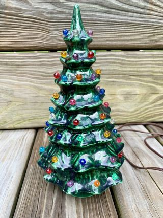 Vintage 1970’s Green Ceramic Lighted Christmas Tree 12 