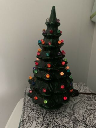 Vintage 1970’s Green Ceramic Lighted Christmas Tree 12 
