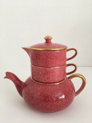 Royal Winton Grimwades Vintage Rouge Mottle Ware Stacking Teapot Gold Trim