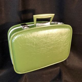 Vintage Green Mid Century Overnight Train Case Hard Sided Luggage Suitcase Vguc