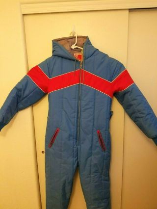 Vintage Jc Penney Mens Medium Blue Red One Piece Snowmobile Suit Coveralls