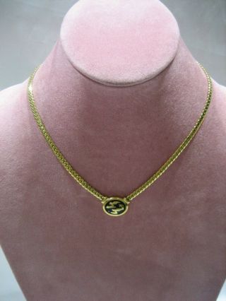 Estate Vintage Signed Christian Dior Gold Tone Black Enamel Necklace