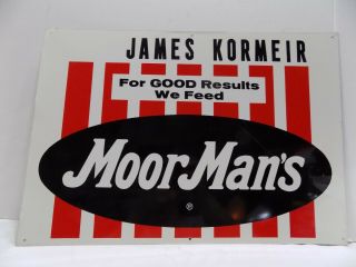 Moormans 14x20” Vintage Feed Seed Agricultural Advertising Tin Sign Pigs Cattle