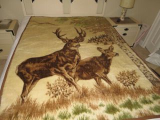 Vintage Biederlack Of America Fleece Blanket Throw Deer & Buck Germany