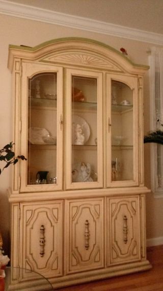 Mid Century China Cabinet Vintage Wood Hutch With Glass Doors Display Shelves