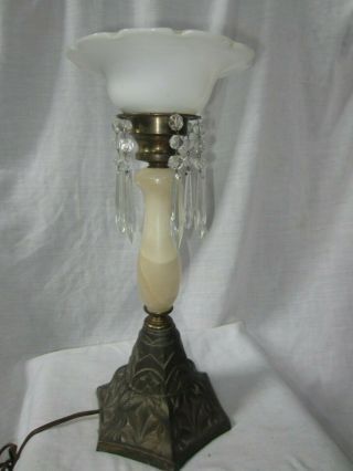 Vintage/antique Deco Alabaster Lamp With Prisms - Unusual