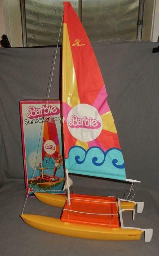 Vtg 1975 Mattel Barbie Sunsailer Hobie Cat - Catamaran Boat W/ Box 9106