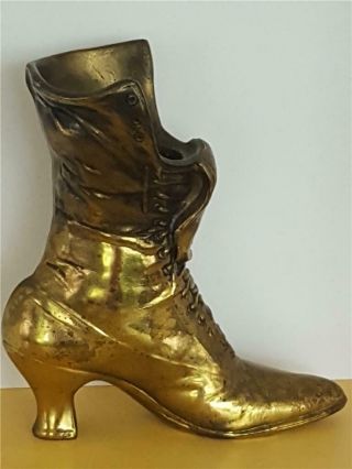 Vintage Cast Iron Bronze Victorian Womens Boot High Heel Statue Door Stop Vase
