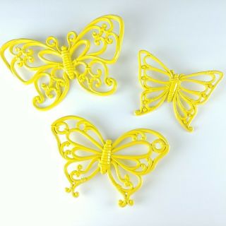 Yellow Homeco Butterfly Wall Hangers 3 Piece Set Vtg Home Decor Usa Made Plastic