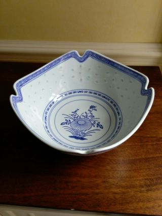 Chinese Vintage Rice Grain Pattern/rice Eyes Flower Design Porcelain Salad Bowl