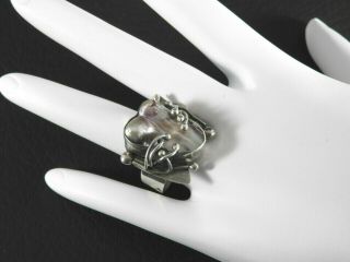 Vintage Art Nouveau Style Solid 925 Sterling Silver Ring Baroque Pearl Chunky 8