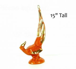 Vintage Pheasant Figurine Orange Ceramic Kitschy Bird Decor