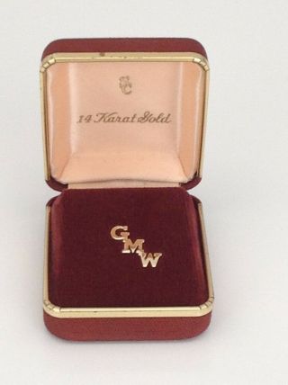 Vintage 14k Gold Intial Tie Tack (tac) / Pin - Gmw - 1986 -