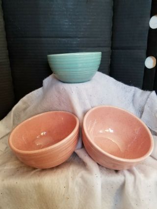 Set Of 3 Vintage Mccoy Nesting Mixing Bowls Two Pink Speckled,  One Blue Speckled