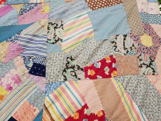 Vintage Hand - Pieced Quilt Top,  Crazy Strip Quilt,  Vintage fabrics,  70 