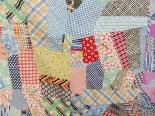 Vintage Hand - Pieced Quilt Top,  Crazy Strip Quilt,  Vintage fabrics,  70 