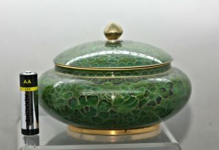 Emerald Green Chinese Cloisonne Brass Enamel Lidded Bowl Vintage 3