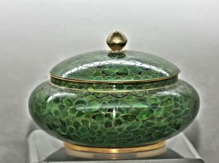 Emerald Green Chinese Cloisonne Brass Enamel Lidded Bowl Vintage 4