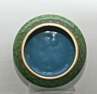 Emerald Green Chinese Cloisonne Brass Enamel Lidded Bowl Vintage 5