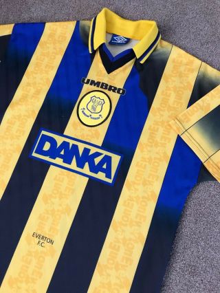 Rare Vintage 1996 Everton Football Club Fc Danka Yellow Umbro Shirt L Large