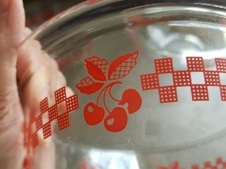 Set Of 3 Vintage Pyrex Red Cherries Gingham Plaid Clear Glass Mixing Bowls