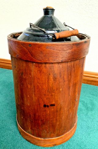 Vintage Wood Wrapped 5 Gallon Oil Can Unusual Antique