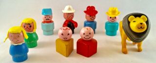 Vintage Fisher Price Little People Wooden Figures Fireman Farmers Conductor More