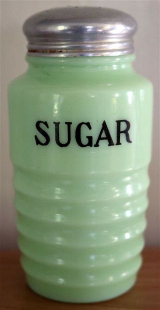 Vintage Jeannette Jadeite Ribbed Sugar Shaker With Lid