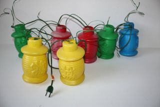 Vintage Blow Mold Chinese Lantern String Light Set 7 Light 11 " Length Euc