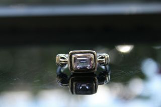 Vintage Emerald Cut Amethyst Bezel Set Sterling Silver Ring Size 9