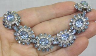 Vtg Jewelry Set Necklace Bracelet Elegant Blue Clear Rhinestones Stunning 1970s 5