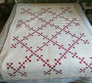 Vintage Handmade Quilt Nine - Patch 84 " X 65 " Midwest Illinois