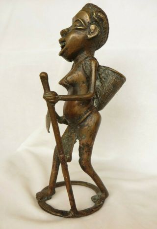 African Vintage Benin Bronze Figure Of Woman With A Hoe