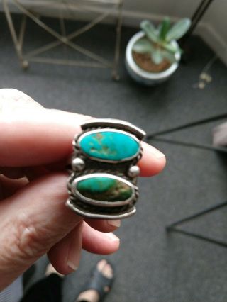 Vintage Navajo Sterling Silver Turquoise Ring 8 1/2 Size.