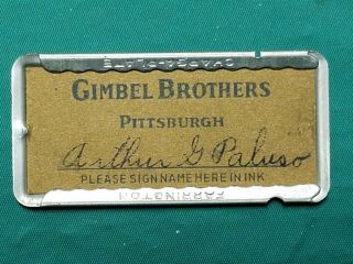 Vintage 1940s Gimbel Brothers Pittsburgh Pa Charga Plate Credit Card