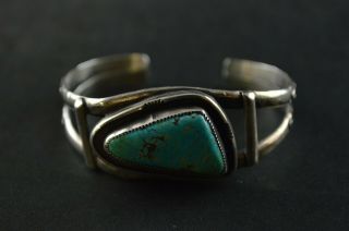 Vintage Sterling Silver Wide Turquoise Stone Cuff Bracelet - 31g