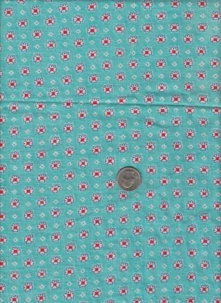 Vintage Feedsack Turquoise Red White Floral Feed Sack Quilt Sewing Fabric 32x24