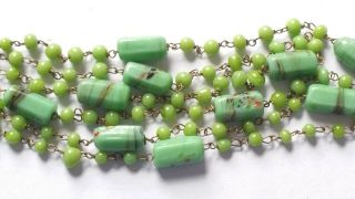 Vintage Art Deco Long Venetian Green Wired Glass Bead Necklace