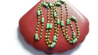 Vintage Art Deco Long Venetian Green Wired Glass Bead Necklace 2