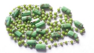 Vintage Art Deco Long Venetian Green Wired Glass Bead Necklace 3