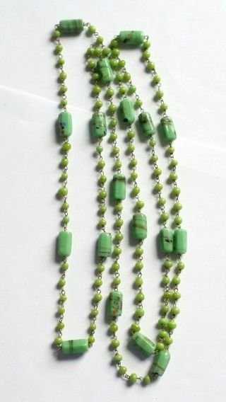 Vintage Art Deco Long Venetian Green Wired Glass Bead Necklace 5
