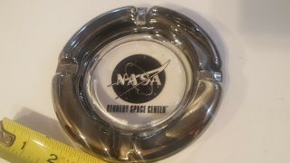 Vintage Nasa Kennedy Space Center Ashtray Glass Souvenir Black Inside Gray Glass