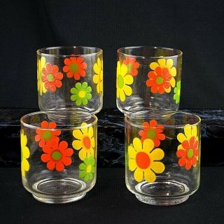 Set Of 4 Vintage Flower Power Glasses